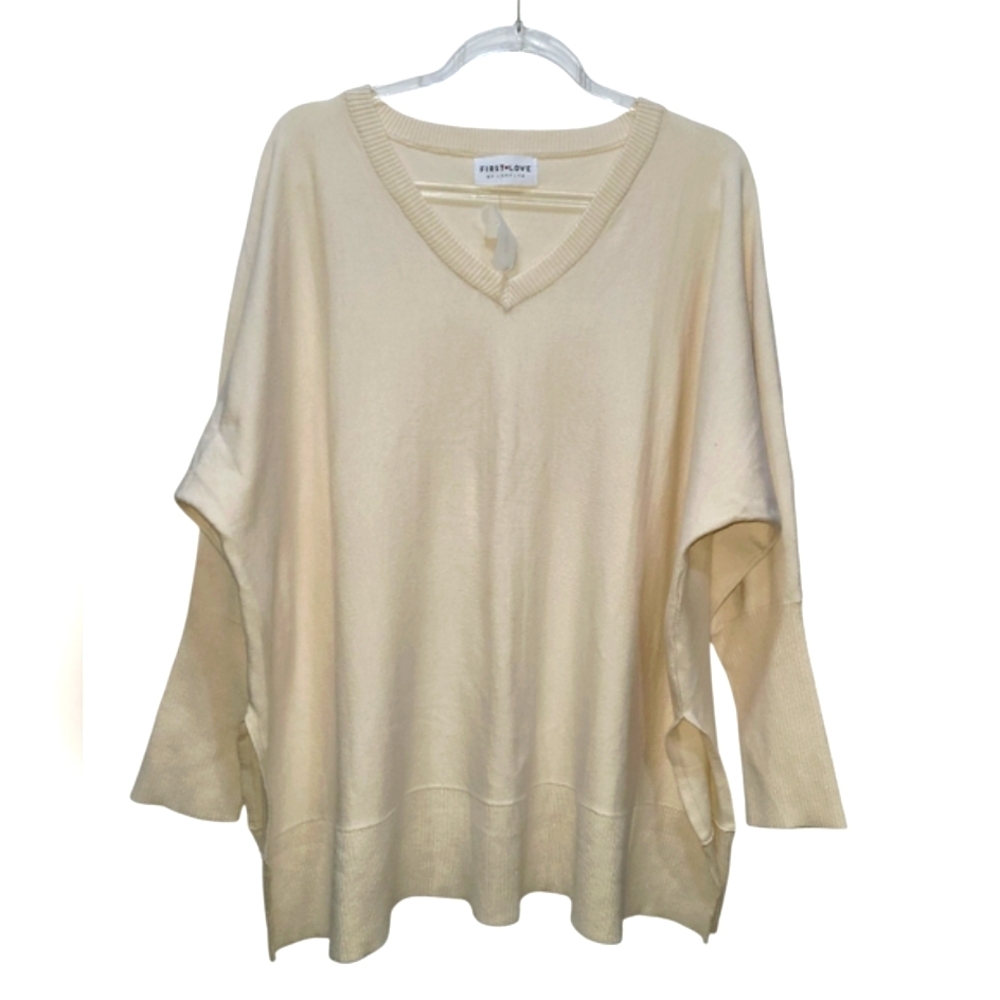 2X NWT Cozy Relaxed Fit V-Neck Long Sleeve with Contrast Side Slits Tunic